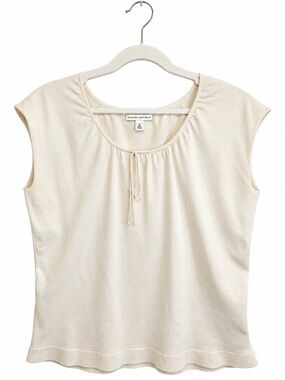 Banana Republic Cream Tonal Tie-Neck Cap Sleeve Silk Blend Top